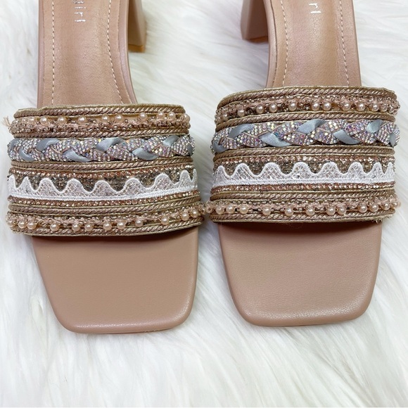 New Steve Madden Madden Girl Norra Heeled Slide Sandal Nude Metallic Pearl 7.5 - Picture 2 of 8